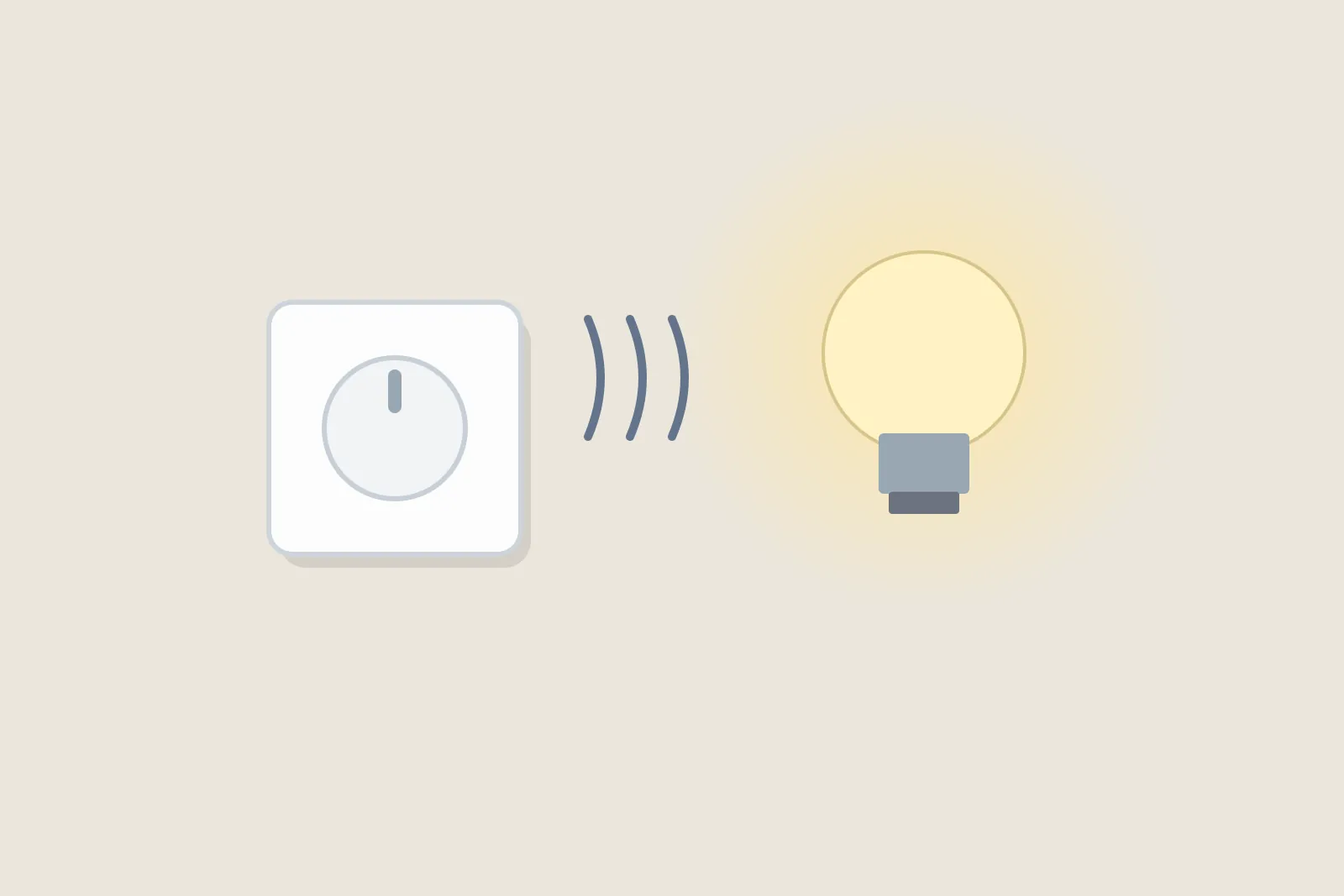Dimmer switch, an LED bulb and sound waves showing a buzzing noise