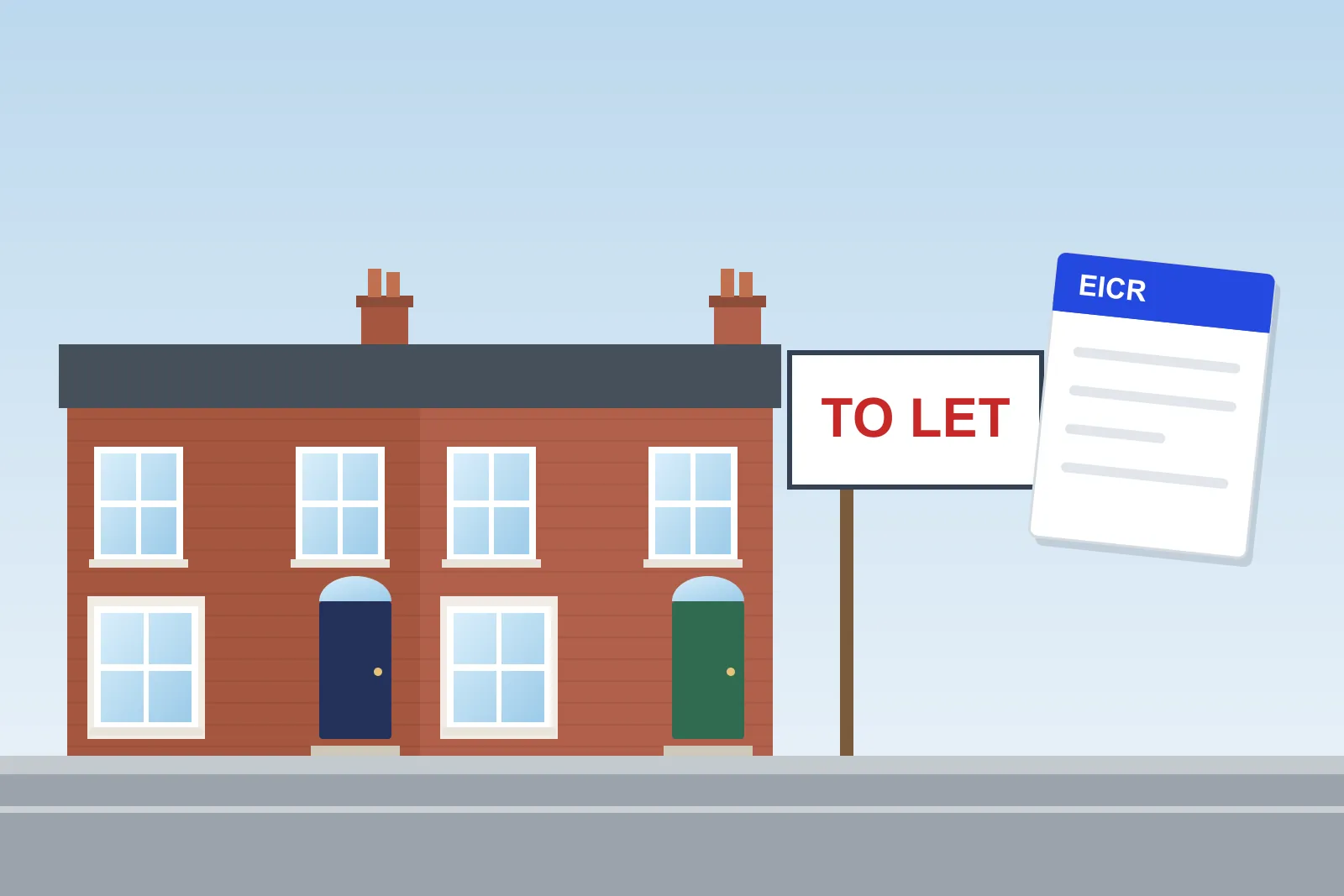 Terraced houses with a To Let sign and an EICR report