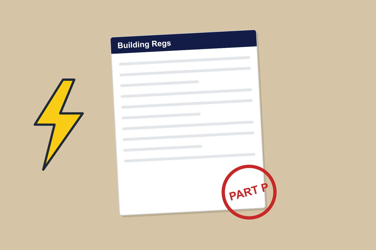Building regulations document with a red Part P stamp and a lightning bolt