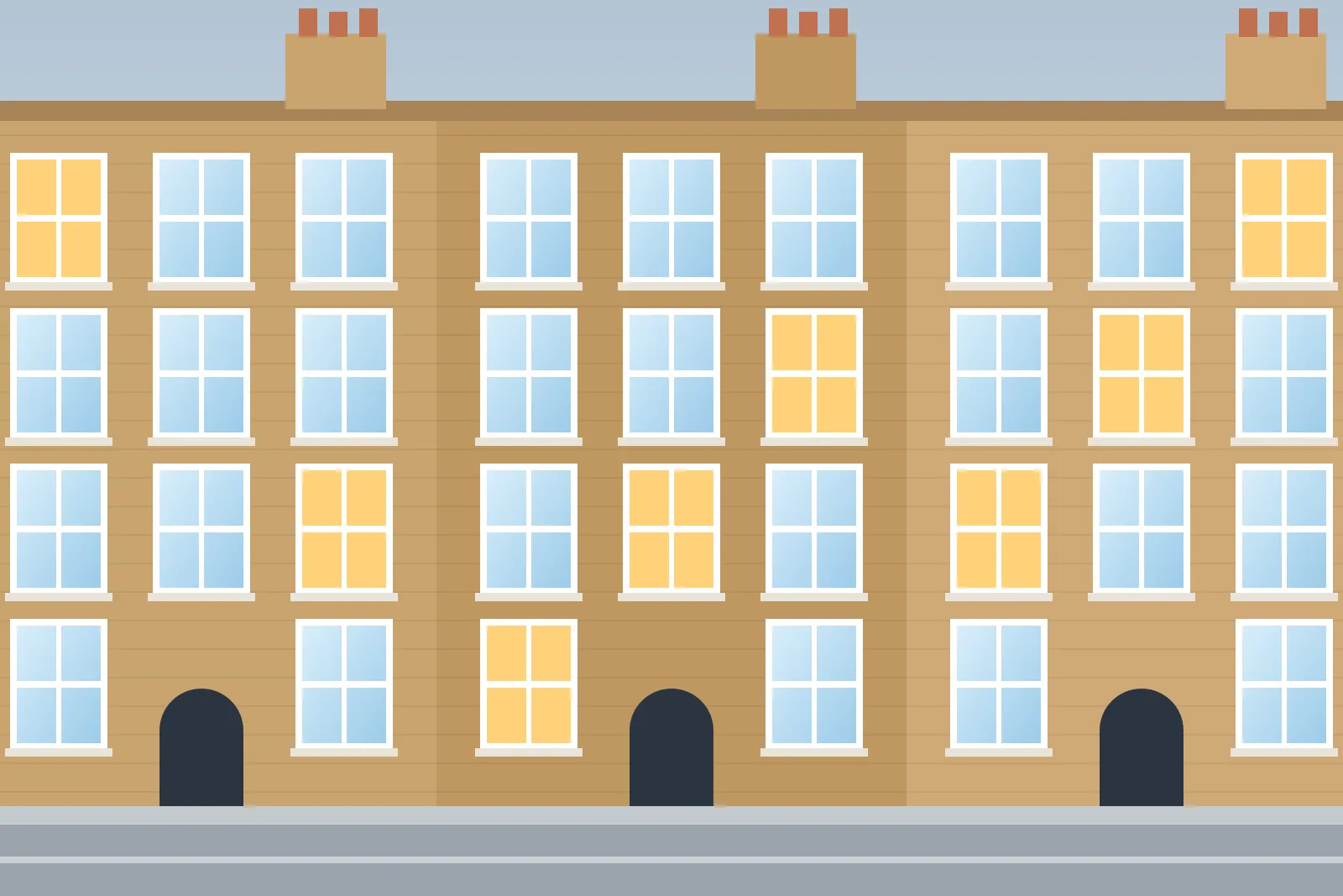 Sandstone tenement flats with sash windows on a city street